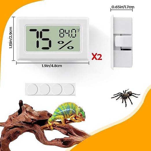Bearded Dragon Accessories, 2 PCS Rectangle Reptile Thermometer and Humidity Gauge, Reptile Tank Accessories for Jumping Spider, Leopard Gecko, Hermit Crab, Gecko, Ball Python, Lizard