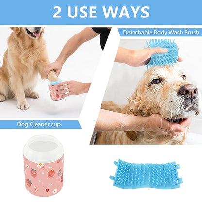 Dog Paw Cleaner Mudbuster Dog Foot Washer for Small Medium Large Dogs Cats Premium Pet Supplies Pastel Pink Daisy Strawberry Hearts