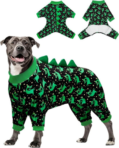 CuteBone Dinosaur Costume Dog Pajamas, Stretchy Spandex Crystal Velvet Sleepwear Coat for Small Dogs, Soft & Warm Pet Outfit Clothes for Cold Weather, Cozy Pullover Design COSP14-3XL