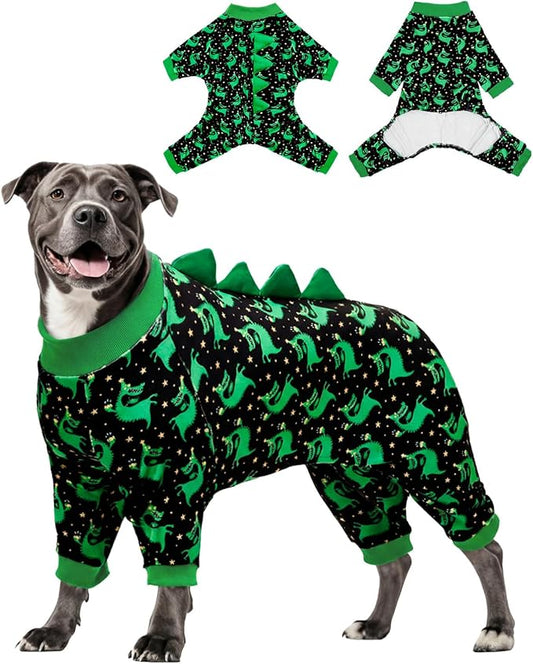 CuteBone Dinosaur Costume Dog Pajamas, Stretchy Spandex Crystal Velvet Sleepwear Coat for Small Dogs, Soft & Warm Pet Outfit Clothes for Cold Weather, Cozy Pullover Design COSP14-3XL