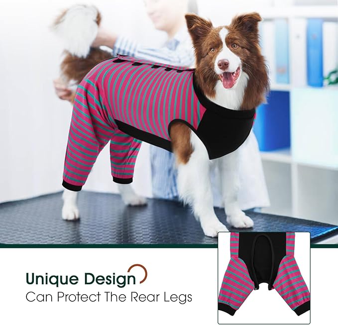 Kuoser Dog Recovery Suit, Anti Licking Dogs Rear Leg Sleeve, Abdominal Dog Surgical Suit with Pants Cover Protect Wounds, Dogs Elbow Protector Soft Pet Surgery Onesie Cone Alternative, Rose L