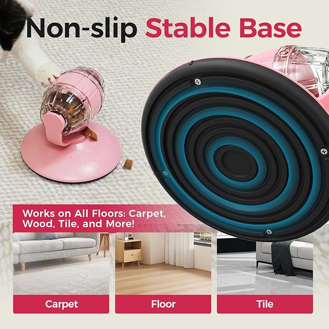 LAZYSEAL Cats Slow Feeder 4.6" High Cat & Dog Dry Food Dispenser Toy with Wine Barrel Spinner, Treat Dispenser for Boredom & Anxiety Relief, IQ Training for Small/Medium Pets (Pink)