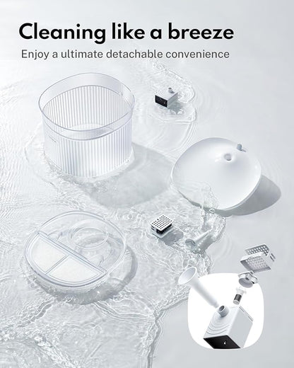 Homerunpet Cordless Cat Water Fountain, 7800mAh Battery, 30-Day Runtime, Easy-Clean Detachable Design, Transparent Tank, Motion Sensor, White