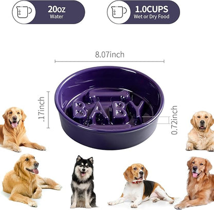 Ceramic Slow Feeder Dog Bowl, 4-Cup Anti-Slip Puzzle Feeder for Medium/Large Dogs, Indoor/Outdoor Pet Bowl for Fast Eaters - Green