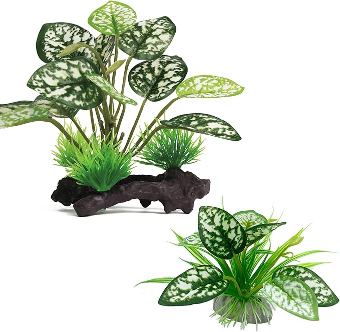 Moonorange Reptile Artificial Plants, Terrarium Plants Decorations Supplies, Aquarium Fish Tank Plant, Amphibian Habitat Hideout Tank Accessories (M Set-2pcs/B)
