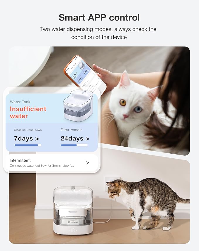 Cat Water Fountain 2L Automatic Pet Water Dispenser for Cats and Dogs 8-Layer cat Fountain Filter 2.4G WiFi Food-Grade Material Ultra-Quiet(PF1L)