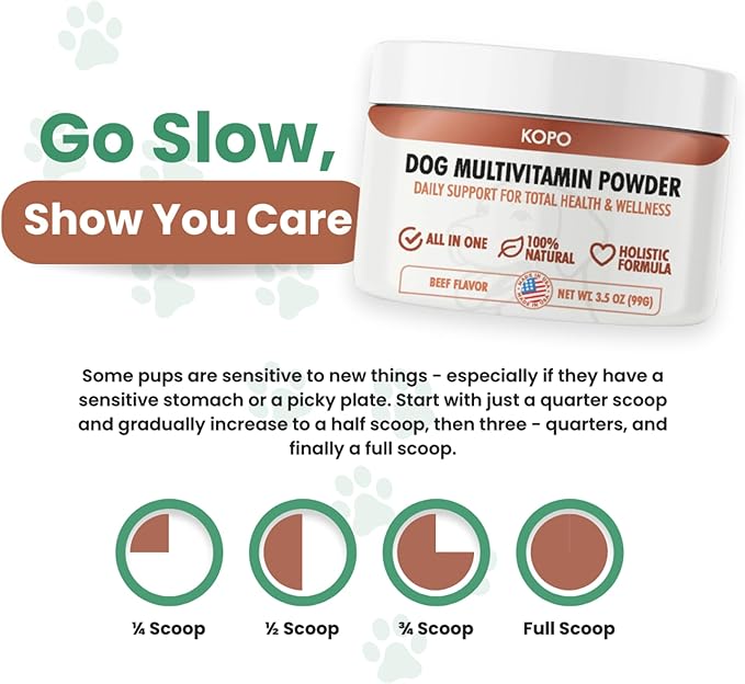 Kopo Dog Multivitamin Powder - All in One Organic Natural Vitamins for Dogs All Breed Sizes - Wellness, Heart, Skin & Coat, Gut Health, Digestion, Immune System, and Hip & Joint Supplement for Dogs