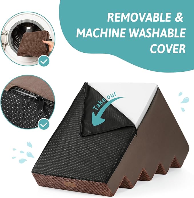 Dog Stairs for Small Dogs, 5 Tier Wider Pet Stairs for High Beds, 23.6" H Non-Slip Dog Steps for Old Cats, Puppies, Small Medium Dogs, 19.7x29.5x23.6 inch, Brown