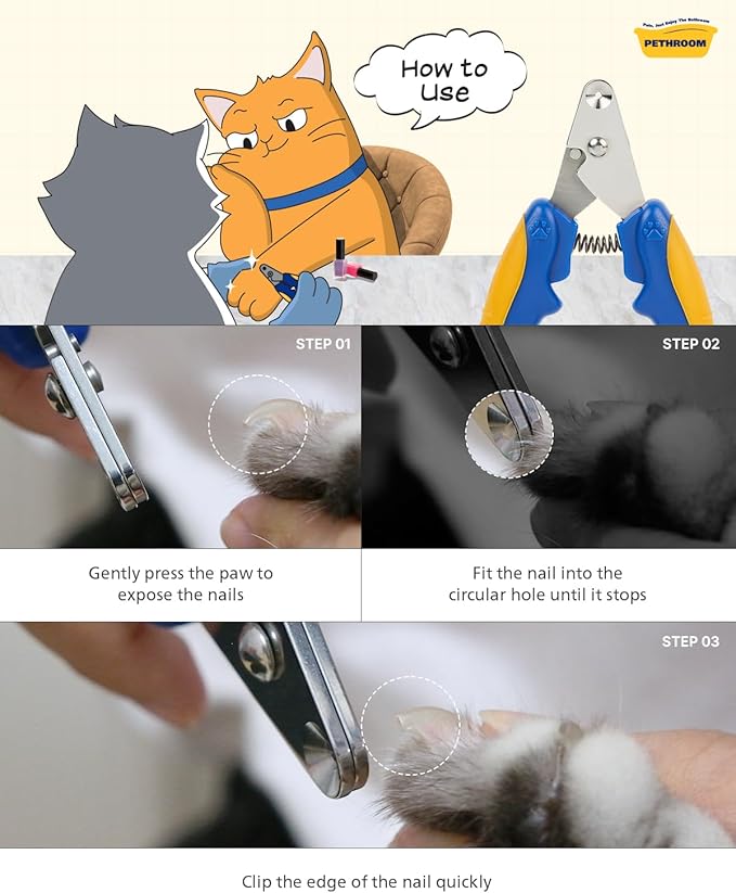 [PETHROOM] Cat Nail Clipper Trimmer for Indoor Cats with Circular Cut Hole (2mm) | Premium Sturdy Stainless Steel Blade Cat Claw | Safe, Easy, Accurate, Quiet & Fast | Avoid Overcutting