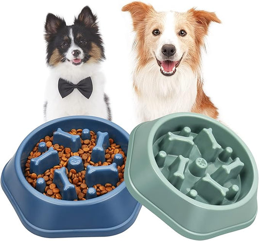 UPSKY 2PCS Slow Feeder Dog Bowl Anti-Chocking Slower Feeding Dog Puzzle Bowls, Interactive Bloat Stop Dogs Food Bowl Dishes Non-Slide Lick Treat Bowl for Small Medium Dogs (Blue+Green)