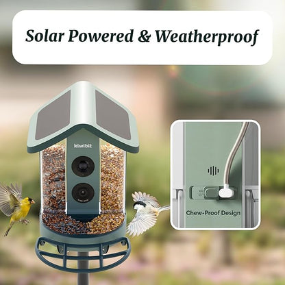 Kiwibit Beako™ Smart Bird Feeder with 4K Camera 4.4W Solar Roof for Outdoors - Ultra HD Live Stream & Photos, 10,000+ Bird Species AI-Identified, Real-Time Motion Detection, Easy Setup, Refill & Clean
