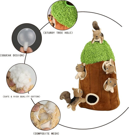 Interactive Squeaky Dog Toys Squirrel Dog Toy, Stuffing Woodland Friends Burrow, Squeaky Plush Dog Toys for Small Medium Large Dogs Small Size (Large)