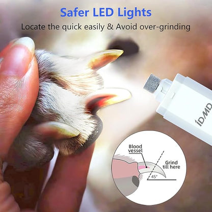 Dog Nail Trimmers-Powerful 2-Speed Dog Nail Grinder-with Safe LED Lighting and Battery Capacity Indicator Light & Type-c USB Rechargeable Quiet pet Nail Grinder Clipper for Dogs/Cats (White)