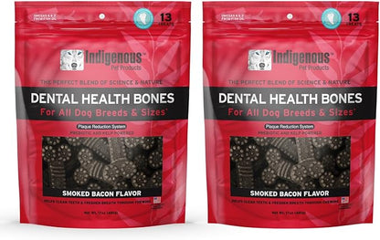 Indigenous Pet Dental Health Bones Regular 2 Pack – Smoked Bacon (17 Ounce x 2) | Grain-Free Dog Chews with Prebiotics & Omegas | Freshens Breath, Supports Digestive, Skin & Coat Health |
