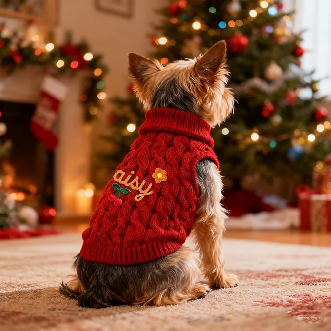 Personalized Hand Embroidered Names Dog & Cat Sweater, Custom Puppy Winter Clothes with Name, Personalized Christmas Dog Sweaters for Small &Large Pets, Birthday Xmas Gifts