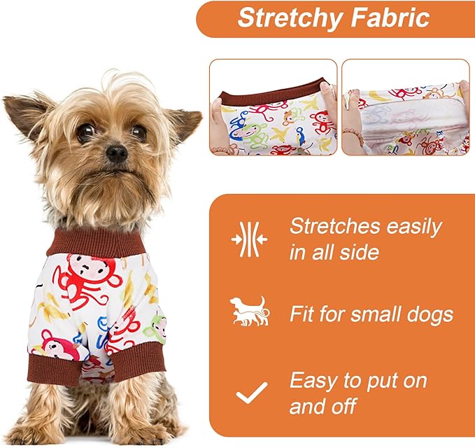 Dog Pajamas for Small Dogs Male Female, Lightweight Velvet Pet Jumpsuit, Stretch Fleece Dog Outfit, Spring Winter Puppy Clothes, Pjs, Onesie Puppy Apparel, Small, Brown Monkey