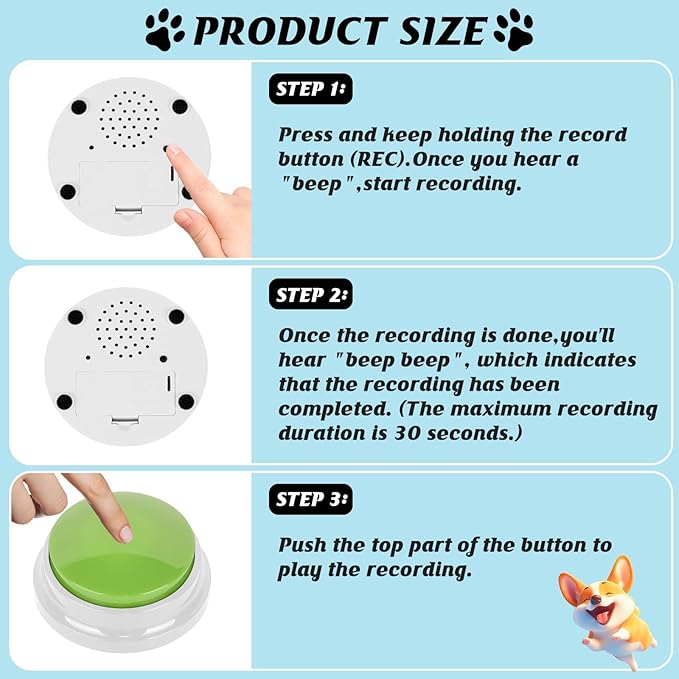 10 Color Voice Recording Buttons for Dogs Dog Training Communication Buttons with 30 Sec Record and Playback,Pet Training Buzzer for Puppy Cats, Funny Gift for Study Office Home Pet Lovers (10 Pack)