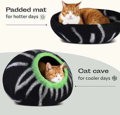 MEOWFIA Cat Cave – Premium Felt Cat Bed for Indoor Cats, Handmade 100% Merino Wool, Cat (Medium, Shining Tiger)