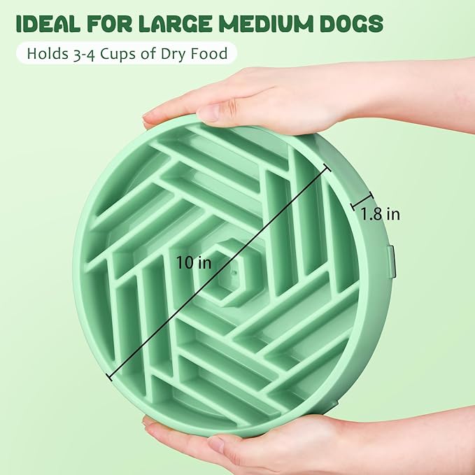 WHIPPY Slow Feeder Dog Bowl, Puzzle Maze Design to Slow Down Eating, 3-Cup Capacity, Anti-Gulping Food Bowl for Medium & Large Dogs,Mint Green