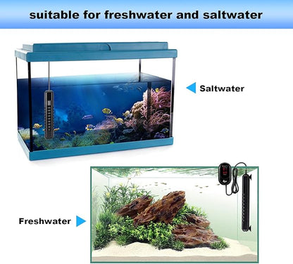 AQQA Submersible Aquarium Heater,100W/200W/300W/500W/800W/1000W/1200W Fish Tank Heater,External Temperature Controller LED Temperature Display,Suitable for Saltwater and Freshwater(100W)