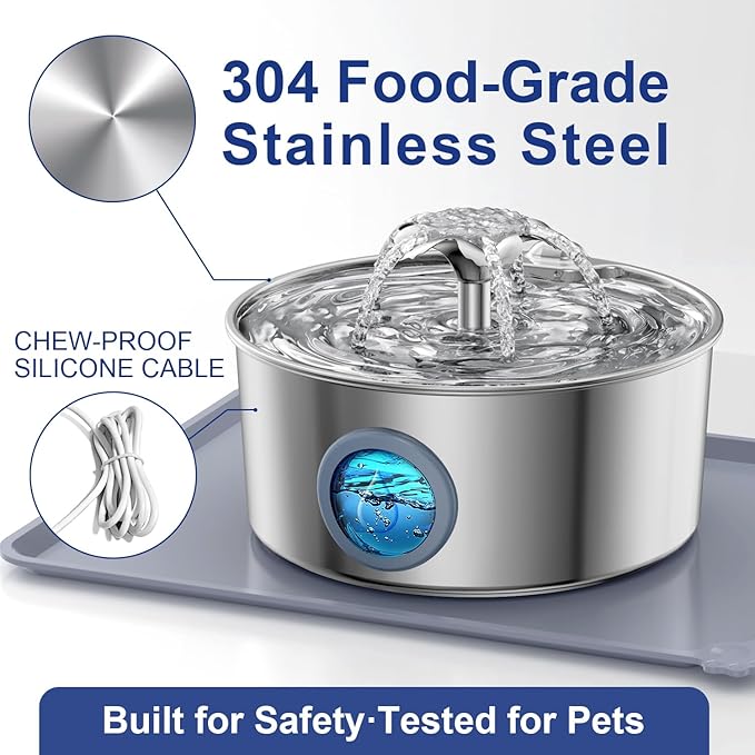 Stainless Steel Cat Water Fountain, 108oz/3.2L Automatic Pet Fountain Water Dispenser for Cats and Dogs, Indoor Cat Fountain for Drinking, Water Fountain for Cats, Pet Water Dispenser
