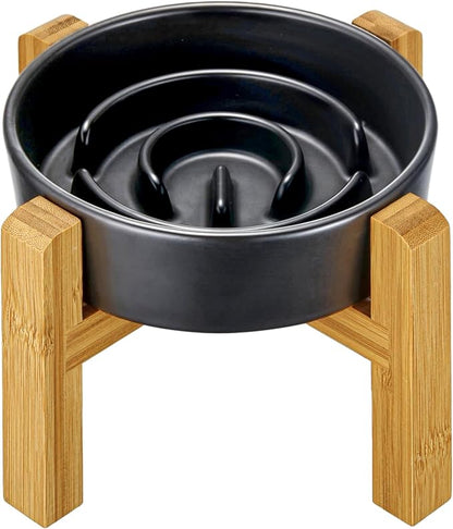 Ceramic Slow Feeder Dog Bowls Elevated, 0.6 Cup Slow Feeder for Small Dogs and Cats, Puzzle Maze Bowl, Prevents Choking, 6in, Black