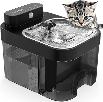 Cat Water Fountain, Wastewater Separation & No Filter Cotton, Pet Water Dispenser with 101oz/3L Large Capacity Tank, Wireless Automatic Water Fountains for Cats Indoor Cat Watering Supplies