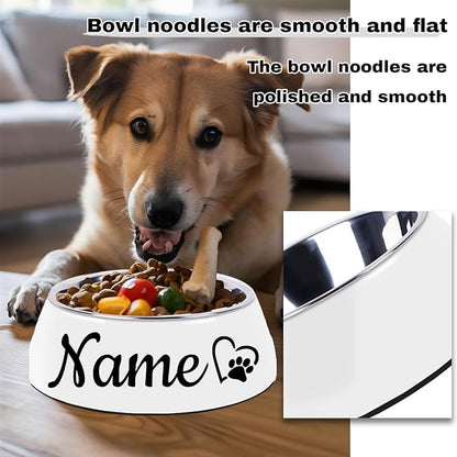 Personalized Stainless Steel Dog & Cat Food/Water Bowls – Custom Pet Name, Non-Slip, Easy Clean Feeding Dishes with Separate Plates(White)