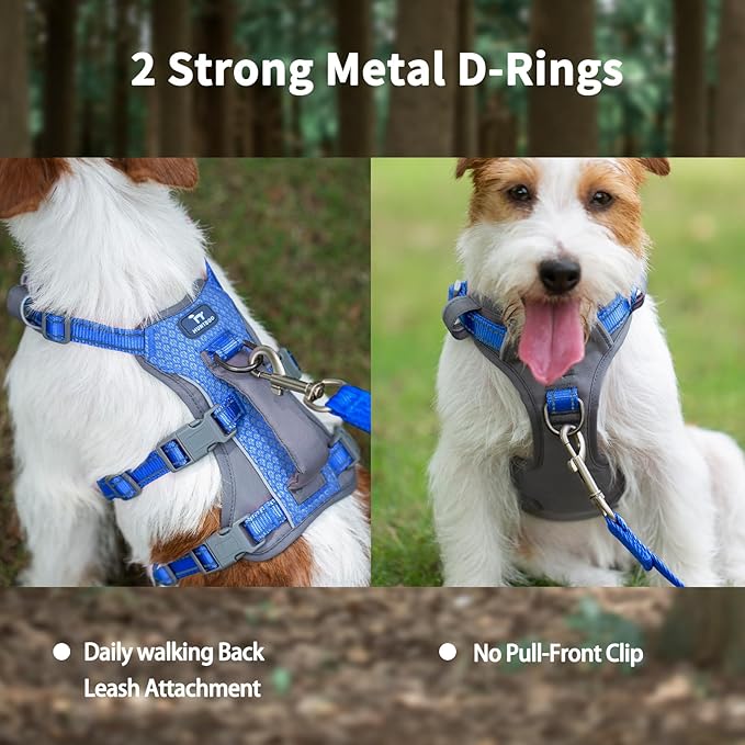 Huntboo Reflective Dog Harness with Handle, Escape Proof, No Slip, Breathable, Lightweight, Adjustable Lift Harness for Small, Medium, and Large Dogs Walking, Training, and Running Gear(Sea Blue,XS)