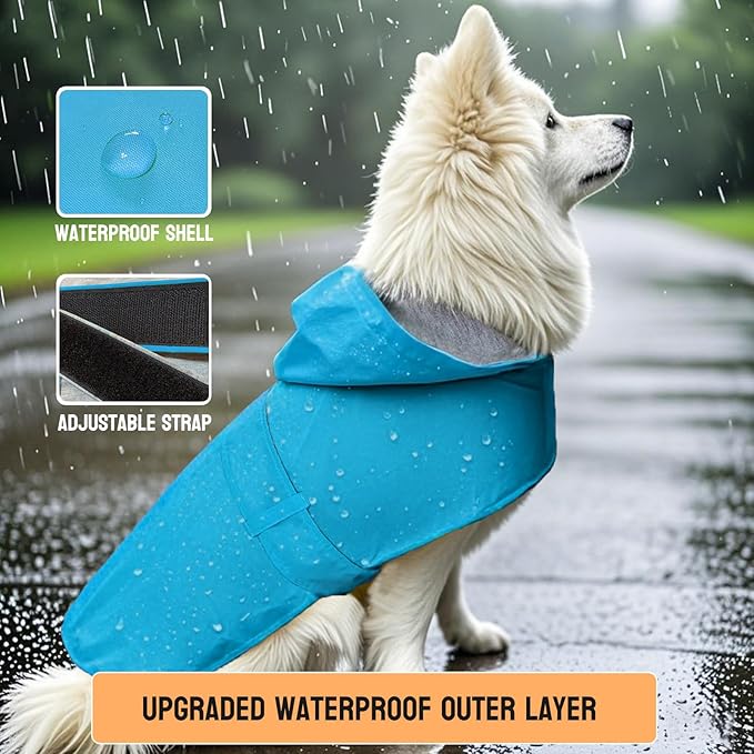 Dog Raincoat Dog Rain Jacket Poncho Waterproof Snowproof Pet Rain Suit Lined Warm Lining Hooded Leash Hole Adjustable Puppy Small Medium Dogs,Blue,M