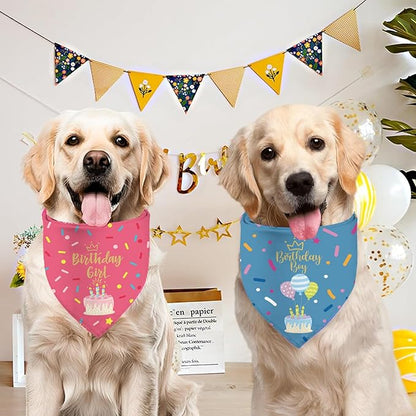 Birthday Boy Dog Bandana Puppy Scarf, Adjustable Triangle Double-Layer Reversible Pet Bandanas for Dogs Boy Birthday Party XL