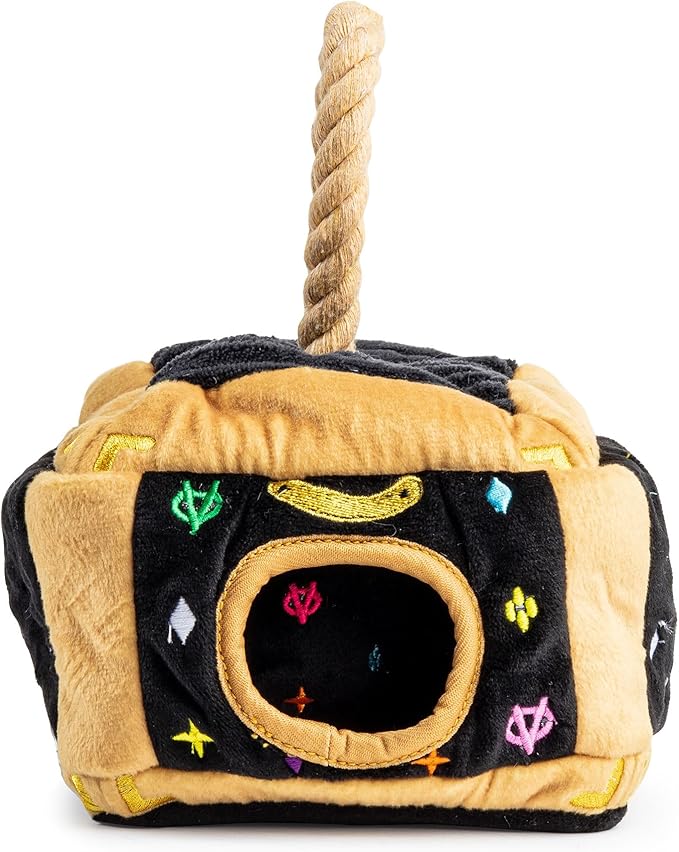 Haute Diggity Dog Black Monogram Chewy Vuiton Interactive Trunk, Plush Designer Dog Toys with Interactive Squeaker, Stimulating Pet Enrichment, Machine-Washable & Safe Materials for All Breeds