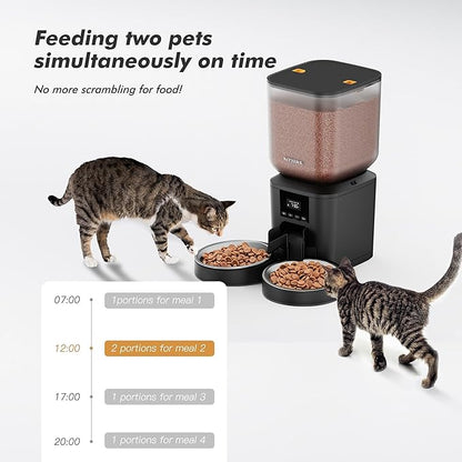 Automatic Cat Feeder for 2 Cats - 8L/34 Cups Large Capacity Auto Cat Food Dispenser with LCD Screen, 2 Food Trays, Timed Feeder, Up to 50 Portions 6 Meals Per Day, Keep Fresh