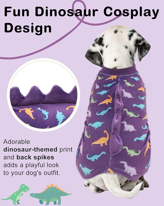 CuteBone Dinosaur Costume Dog Pajamas, Stretchy Spandex Crystal Velvet Sleepwear Coat for Small Dogs, Soft & Warm Pet Outfit Clothes for Cold Weather, Cozy Pullover Design COSP04XL