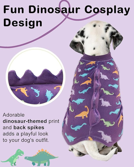 CuteBone Dinosaur Costume Dog Pajamas, Stretchy Spandex Crystal Velvet Sleepwear Coat for Small Dogs, Soft & Warm Pet Outfit Clothes for Cold Weather, Cozy Pullover Design COSP04L