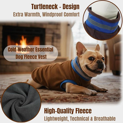 Winter Classic Warmth Turtleneck Vest Fleece Dog Sweater, Lightweight & Soft Coat for Large Dogs with Back-Zipper, Thermal Doggie Vests Clothes with Reflective Strips, Pitbull Male Female(Brown, 2XL)