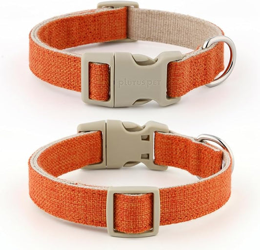 Plutus Pet Cotton Hemp Dog Collar and Leash Set, Adjustable Collar for Small, Medium, and Large Dogs, Heavy Duty and Soft on Skin, Orange, XL