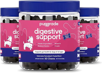 PupGrade Digestive Support Chews for Dogs - Prebiotic and Probiotic Supplement with Enzyme Blend - Upset Stomach, Diarrhea, Bowel, and Immune Support - Pumpkin, Blueberry, Mineral Oil - 180 Soft Chews
