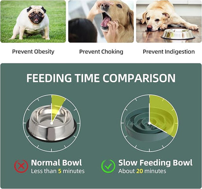 Ceramic 1.6 Cup Slow Feeder Dog Bowl for Medium and Large Breed, 8.2inch Puzzle Dog Food Dish, Anti-Gulping, Stop Bloat, Preventing Choking (Single Bowl-Dark Green)