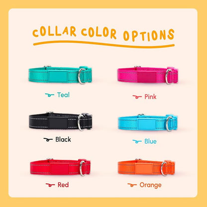 PAWBLEFY Personalized Dog Collars - Reflective Nylon Collar Customized with Name and Phone Number Adjustable Sizes for Small Dogs, Medium, Large 4 Colors Male Female boy Girl Puppies