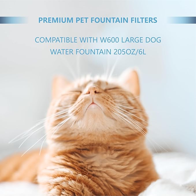 Cat Fountain Charcoal Replacement Filters Compatible with W600 Large Dog Water Fountain 205oz/6L Automatic Pet Dog Water Bowl Drinking Dispenser (4 Pack)