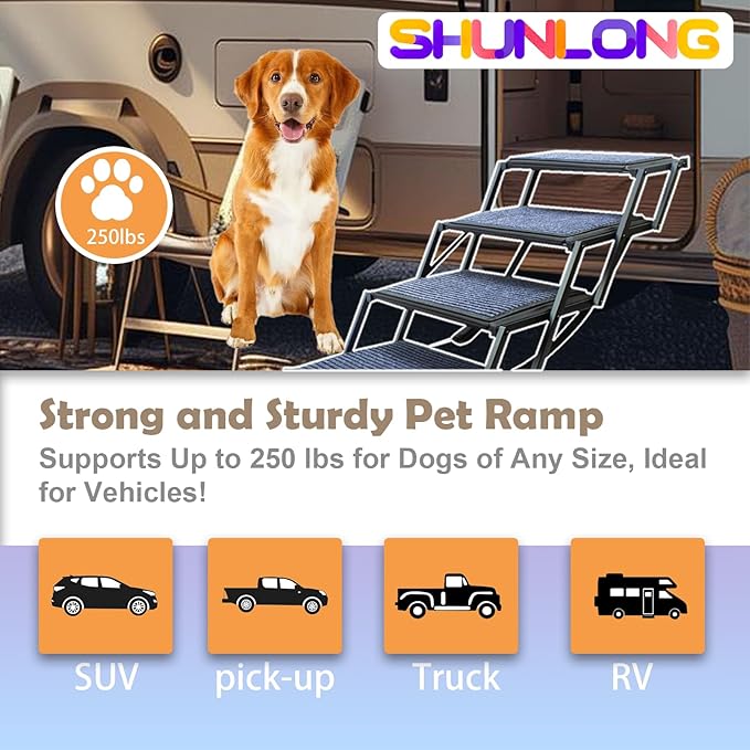 Extra Wide Dog Ramp for Car Truck and SUV Dog Stairs for Large Dogs Folding Pet Stairs with Non-Slip Rug Surface Supports Up to 280 lbs (Wide 5 Steps)