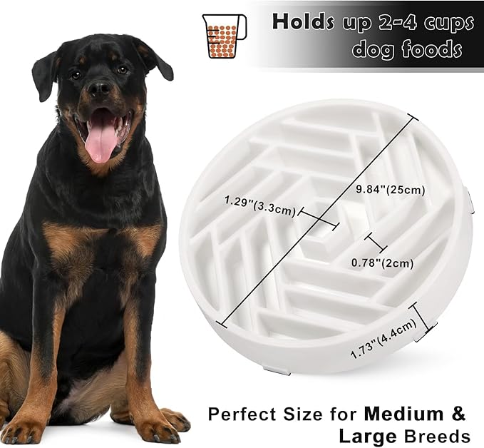 TOBYTO Slow Feeder Dog Bowls Large Medium Breed,Anti-Choking Slow Eating Dog Food Bowl,Non Slip Pet Slower Food Feeding Bowls Large Puzzle Slow Feeder Bloat Stop Maze Dog Dishes,White