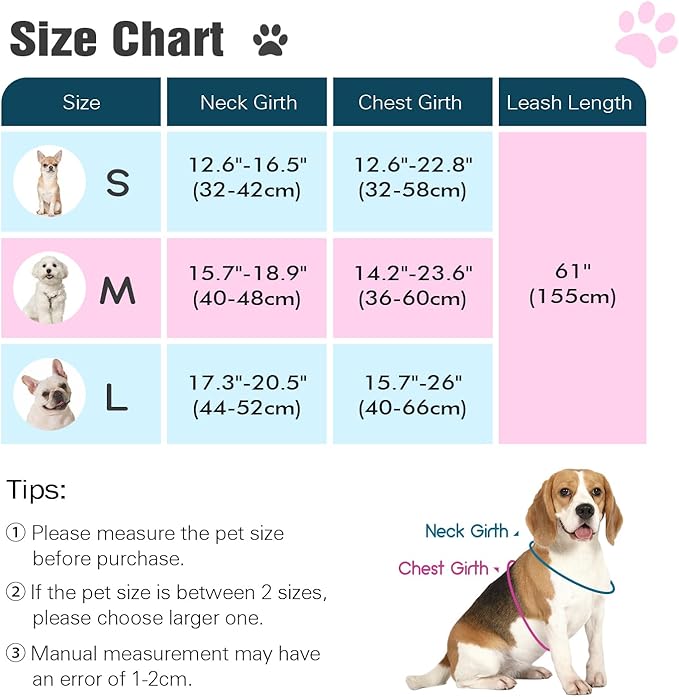 Pawaboo Small Dog Harness and Leash Set, Puppy Harness X-Frame No Pull No Choke, Dog Vest Harness Adjustable for Small Medium Sized Dogs,Soft Breathable Pet Harness for Walking Outing, M, Purple Daisy