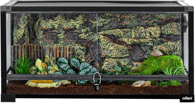 OIIBO Glass Reptile Terrarium, 32"x16"x16" Bearded Dragon Tank with One-Hand Opening Front Doors, Top and Front Ventilation, Reptile Lounge Habitat for Bearded Dragon Ball Python Snake Gecko