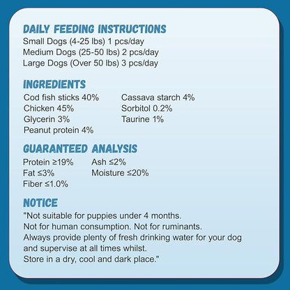 Dog Treats Chicken Wrapped Cod Sticks, Natural Chicken Cod Jerky Treats Rich in Omega-3, High Protein Chewy Training Treats Dog Snacks for Small Medium Large Dogs, 15-17 Counts, 10.6 oz