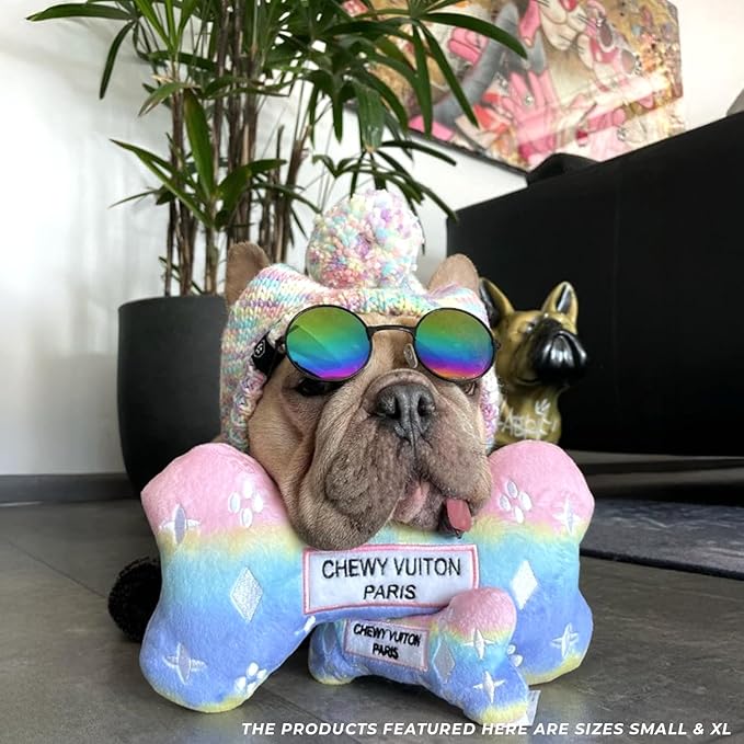 Haute Diggity Dog Pink Ombre Chewy Vuiton Bone, Plush Designer Dog Toys with Interactive Squeaker, Stimulating Pet Enrichment, Machine-Washable & Safe Materials for All Breeds, Size XL