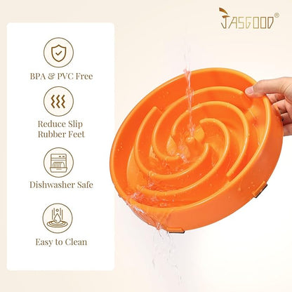 JASGOOD Slow Feeder Dog Bowl - Anti-Gulping, Prevents Bloat & Choking, Healthy Design for Large & Medium Dogs
