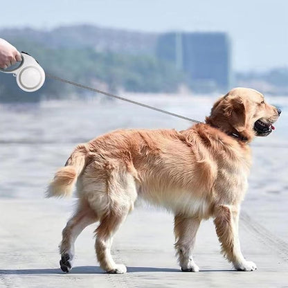Retractable Dog Leash, Heavy Duty Reflective Nylon Tape Lead 16 ft Long, up to 110lbs, One-Handed Brake, Lock, Automatic Telescopic Dog Tape, Non-Slip Handle (White-Purple, Large)