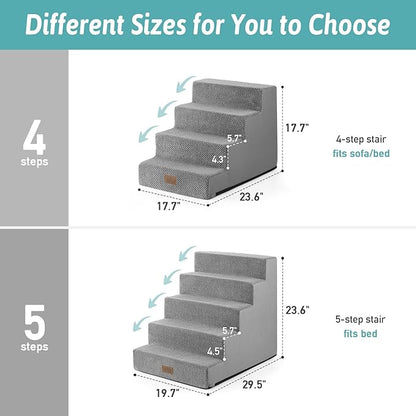 Dog Stairs for Small Dogs, 5 Tier Wider Pet Stairs for High Beds, 23.6" H Non-Slip Dog Steps for Old Cats, Puppies, Small Medium Dogs, 19.7x29.5x23.6 inch, Grey